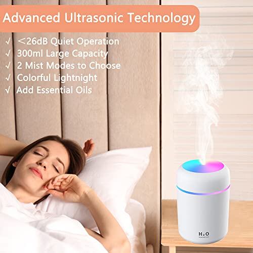 Gekestory Colorful Cool Mini Humidifier, Aromatherapy Essential Oil Diffusers, Cool Mist Humidifiers, Aroma Usb Personal Desktop Humidifier For Bedroom, Car, Office. 2 Modes, Super Quiet (300Ml White) #TOP3