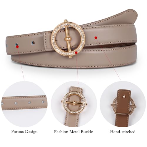Image of Women's Fashion Classic Metal Buckle Leather Belt with Jeans Dress
