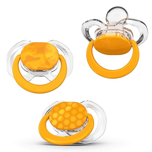 Smilo Baby Pacifier with Orthodontic Design for Healthy Dental Development - Stage 2 for Babies 3-9 Months - Pack of 3X 100% Silicone Pacifiers BPA Free - Orange