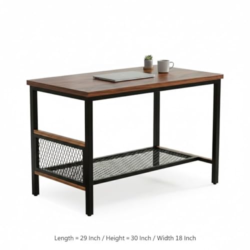 Image of Metal Office Table /Study Table /Computer Table for Home PC - Engineered Wood Modern Top Study Table for Adults /Students Office Desk for Laptop Work at Home Writing Desk (Luke)