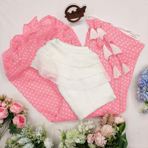 Image of Classic Flared Long Floor Length Georgette Skirt for Women /Girls and Lycra Crop-Top Set || Polka Dot Skirt || Elegent Design || Drawstring Band