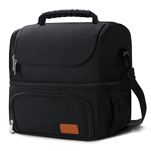 Large Lunch Bag for Work,2 Compartments, 16L(24 Can) ,Lunch Bag for Men Women,Male Lunch Bag for Adults,Black Lunch Box Keeps Warm or Cold,Waterproof Insulated Lunch Box