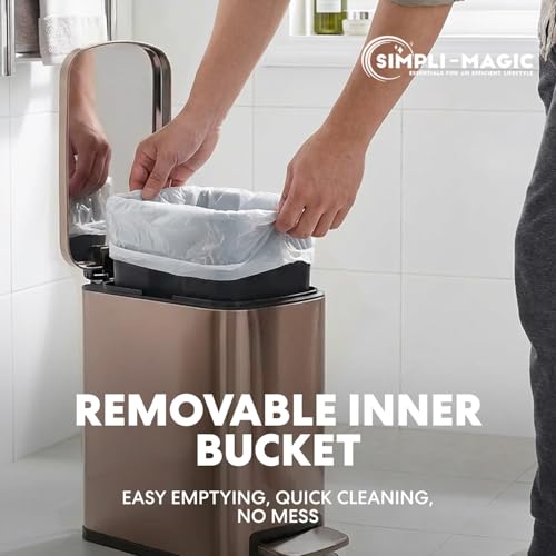 Image of SIMPLI-Magic 6L /1.6G Stainless Steel Bathroom Trash Can with Hands-Free Foot Pedal, Quiet Soft-Close Lid, Compact Space-Saving Size