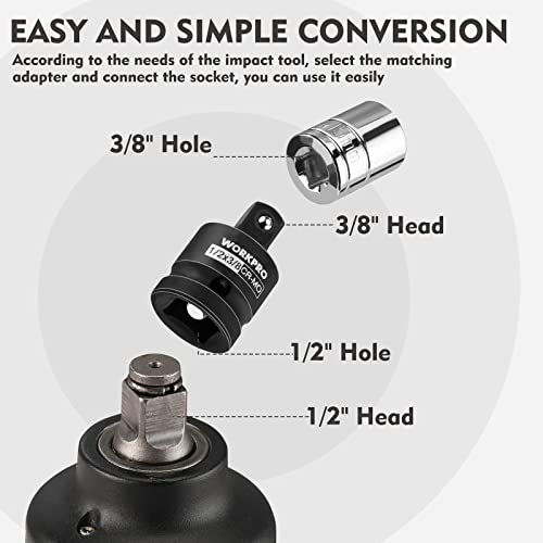 Image of WORKPRO 4-Piece Impact Socket Adapter and Reducer Set, CR-MO Steel | 1 /4 inch,3 /8 inch,1 /2 inch Drive, Impact Wrench Conversion Kit, Impact Grade