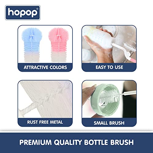 Image of Hopop Bottle Cleaner Brush | Baby Feeding Bottle Cleaning Brush & Nipple Cleaner Brush | 360* Rotating Handle | Easy to Clean Feeding /Water Bottle Corner | BPA Free | Blue