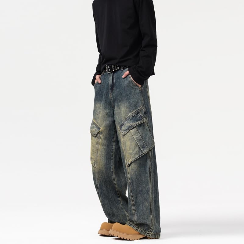Men's Jeans Printed Spliced Multi-Pocket Summer Denim Trousers2