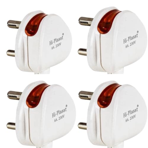 Image of HI-PLASST (Pack of 4) 6a 3 Pin Plug top 240v with Led Indicator for products like LED Tv,Music system,Computer,Printer,ETC.