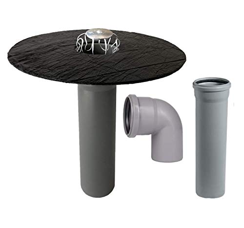 Flat Roof Drain Set DN 70 with Leaf Catcher Bend HT Pipe Bitumen Flange Roof Gully Inlet DN 75 (87 Bend + 150 mm HT Pipe)