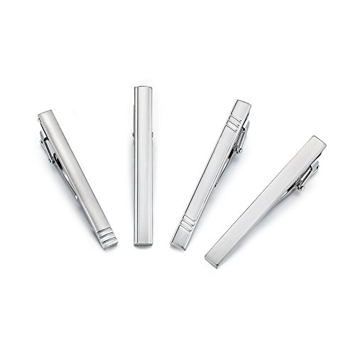 Fashion Tie Clip for Men - 4 Pieces of Silver Tone Tie Bar Set by AnotherKiss2