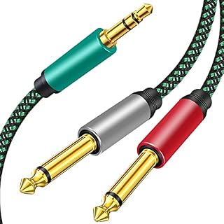 3.5mm 1/8 inch TRS Male to Dual 6.35mm 1/4 inch TS Male Mono Stereo Y-Cable Splitter for cell phone/Amplifiers/Mixer Audio Recorder, Zinc Alloy Housing, Nylon Braid, Gold Plated Copper Shell, (5M)