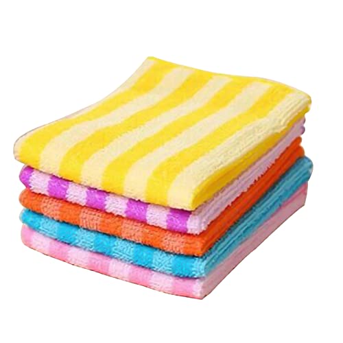 Paño de limpieza de cocina, paquete de 5 paños de microfibra para lavar platos, trapos de cocina a rayas, paños de limpieza de color aleatorio, 12 paños de ventana (amarillo, talla única)