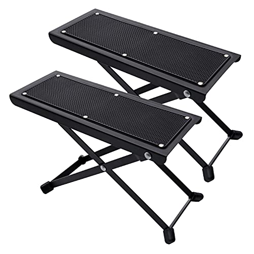 Guitar Foot Stool, 2 Pack Guitar Foot Rest, Height 4 Levels Adjustable Folding Solid Iron Guitar Foot Stand with Rubber End Caps for Classical Guitar