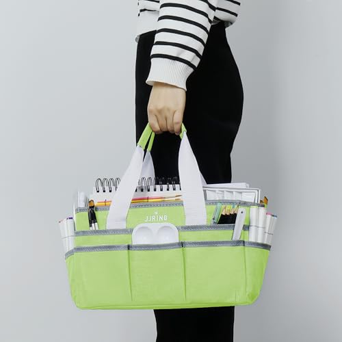 Image of JJRING Craft Organizer Tote Bag, Art Storage Caddy with Multiple Pockets, Cyan Sewing Bag for Art, Craft, Scrapbooking, School, Medical, and Office Supplies Storage