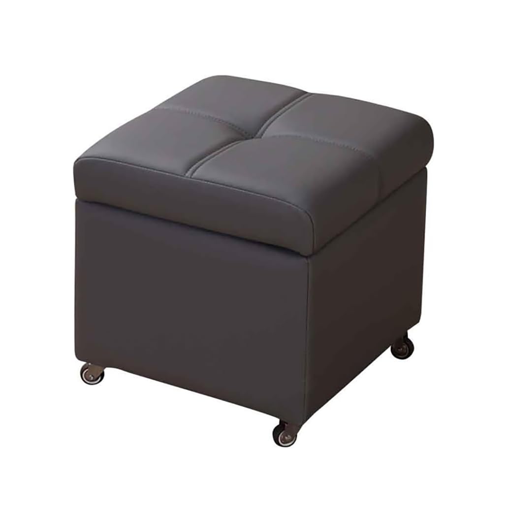 Storage Ottoman Foot Stool with Wheels Thicker Padded Seat Small Leather Storage Ottoman Bench Foot Rest for Living Room Coffee Table Bedroom(Dark Grey,32cm/12.6in)