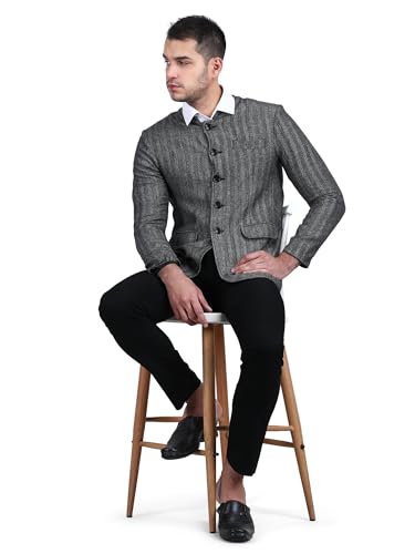 Image of AOL Men's Winter Tweed Woollen Jacket /Coat| Herringbone Pattern|Fully Lined with Inner Pocket| Mandarin Collar| Bandhgala /Jodhpuri /Nehru for Festive, Casual & Formal wear