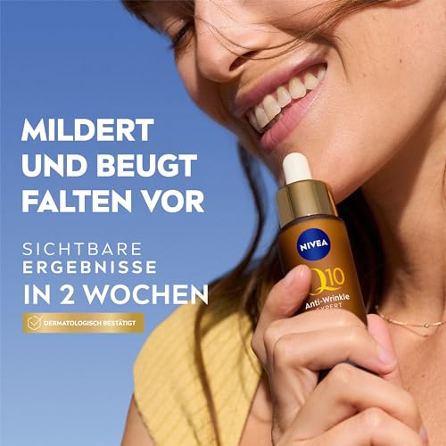 NIVEA Anti-Age Serum, Anti-Falten Serum mit Q10 mildert Falten und beugt ihrer Neuentstehung vor, straffendes Gesichtsserum mit Glycostop, Q10 Anti-Falten Experte Dual Action Serum (30 ml) 4