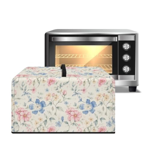 Image of Microwave Dust Cover Toaster Oven Dustproof Cover Stain-Resistant Oil-Proof Smart Oven Protector for Kitchen Countertop, L, 20.9 x 15.7 x 12.4 Inches, Blue Pink Floral