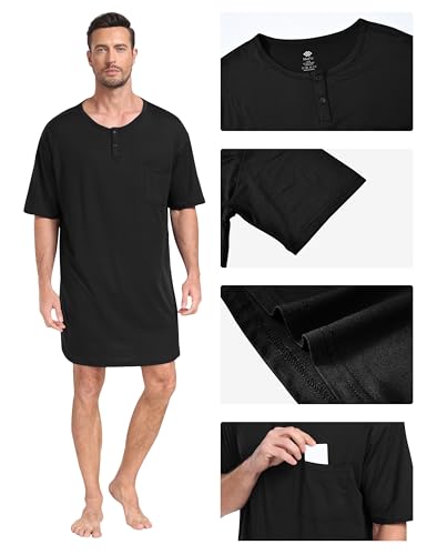 MoFiz Men's Nightshirt Soft Pajamas V Neck Short Sleeve Nightgown Loose Sleepwear Nightwear Comfy Sleep Shirt S-3XL4