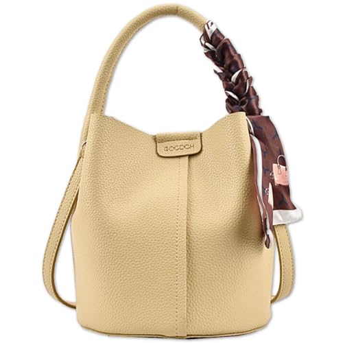 Cute Macaroon Bucket Bag for Women Faux Leather Crossbody Bag Small Purse Handbag Shoulder Bag Silk Ribbon Woven Handle