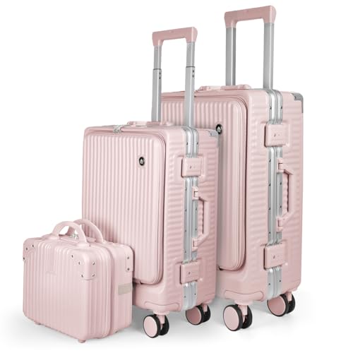 MERCURY TEXTIL-Juego de 3 Maletas de Viaje Cabina, Grande y Neceser de Policarbonato y ABS. Maletas Multifunción con USB, Múltiples Compartimientos con Bolsillo Frontal y Portavasos (Rosa)