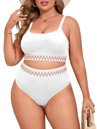 Beautife Womens Plus Size High Waisted Bikini Sets Tummy Control Bathing Suits Color Block Adjustable Straps 2 Piece Swimsuit