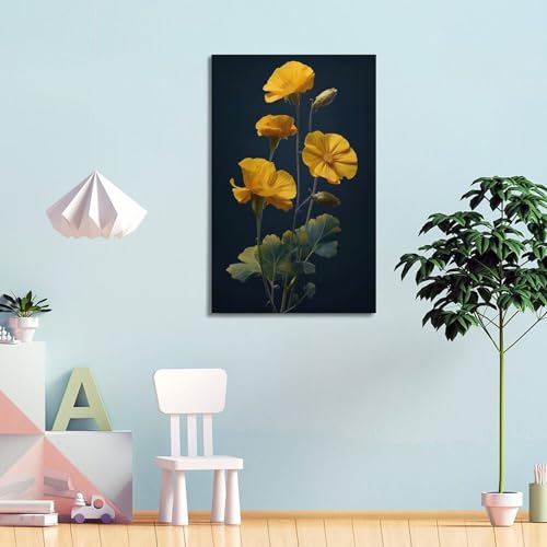 Fleurs jaunes avec bourgeons affiche murale ZHOUKEG - 4