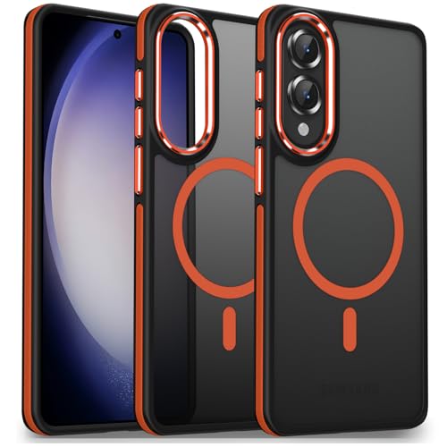 Image of MALEWOLF Case for Samsung Galaxy S25 Edge, Fits for Magsafe, Anti-Scratch Translucent Matte Cover [Non-Slip Grip], Color Hybrid Magnetic Phone Case for Galaxy S25 Edge, Drop Resistant (Black /Orange)