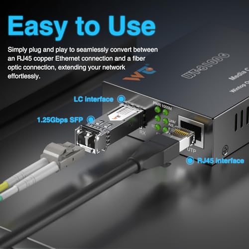 Image of 2 Pack Fiber Ethernet Media Converter, Fiber Optic Transceiver | with 2 Pcs 1.25Gbps SFP Module(MMF,850nm,550m,DDM) , Gigabit Sfp to RJ45 Media Converter with 1000BASE-SX to LC Module