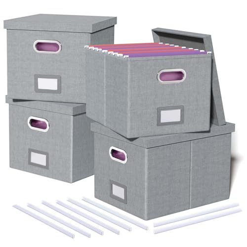 Image of 4 Pack File Storage Organizer, Document Organizer, Portable File Box with Lid, Fit for Letter/Legal File Folder Storage,Gray-Box only