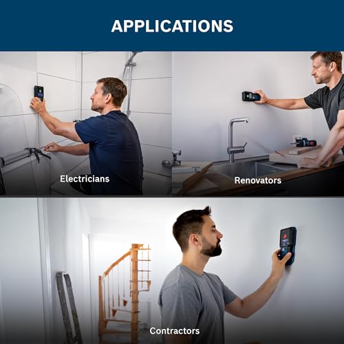 Image of BOSCH GMS 120-27 Professional Wall Scanner Detector-Finds Metals, Live Wires, Wooden Studs in Drywalls, IP54 Dust & Splash Protection, 120 mm Range, Includes Pouch & Batteries, 1Yr Warranty from BOSCH