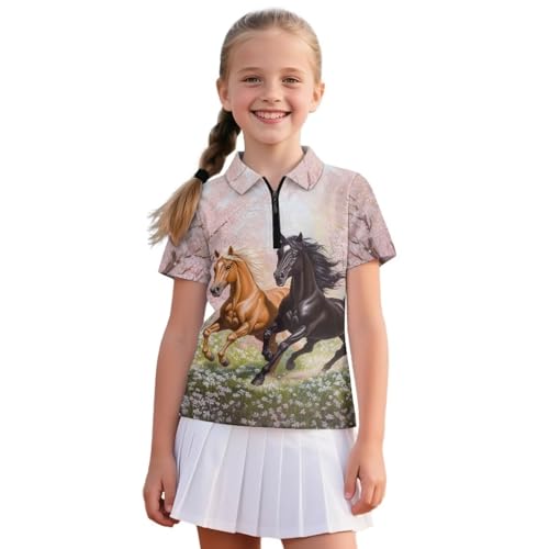 Girls Zipper Short Sleeve Collared Golf Shirt 5-12Y Kids Summer Casual Soft School Tennis Athletic Sport Tops
