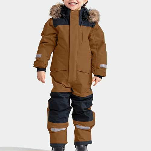 Children Ski Suit Insulated Snow Bib Overalls Thermal Warm Windproof Snowsuit with Removable (Coffee #4, 10-11 Years)3