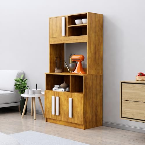 Image of Bniture Multipurpose Kitchen Cabinet | Engineered Wood Crockery Cabinet Modern with 4 Doors and Open Shelves | Crockery Unit for Dining Area | Kitchen Crockery Cabinet for Home | Giant Wood