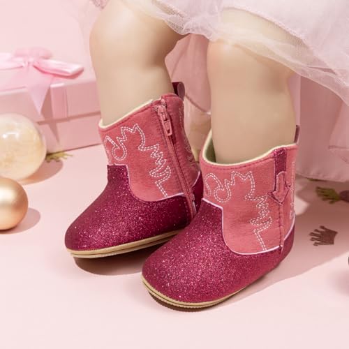 Image of Meckior Baby Girls Cowboy Tassel Boots Side Zipper Moccasins Soft Bottom Non-Slip Toddler Shoe