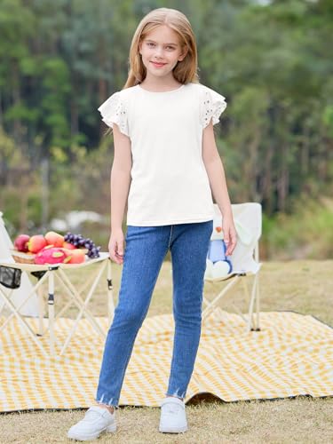 Image of Imily Bela Girls Ruffle Sleeve Shirts Crewneck Eyelet Tops 4-15 Years | Cute summer casual blouse, Soft breathable eyelet fabric with ruffle sleeves, Comfortable daily shirts for kids