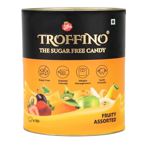 Image of TROFFINO SUGAR FREE Assorted FRUITY Candy Jar 4 Exciting Mixed Fruit Flavors pack of 1-50 candies
