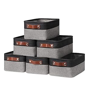 HNZIGE Small Storage Baskets Fabric Bins(6-Pack)Baskets for Shelves, Empty Gift baskets with Leather Handles,Folable…