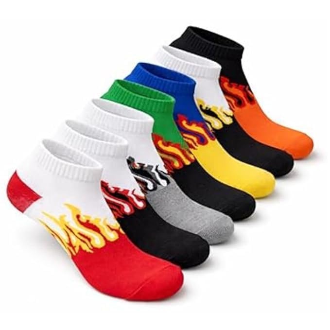Ankle Socks with Flame Pattern, Multicolor, Ankle Length, Athletic Style, Pack of 7-image-44