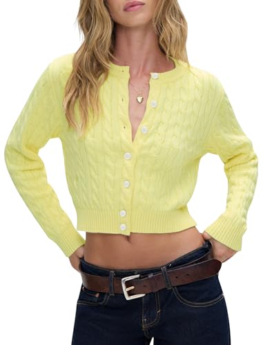 Balimtoy Women Cable Knit Cardigan Cropped Long...
