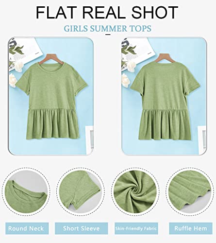 Image of Ebifin Girls Short Sleeve Tops Kids Peplum Babydoll T Shirts Tees 4-15Y | Girls T-Shirts, Crew neck Short Sleeve Shirts, Casual Tunic Tops, Cute Blouses, Summer Tees, Ruffle Hem, Loose fit