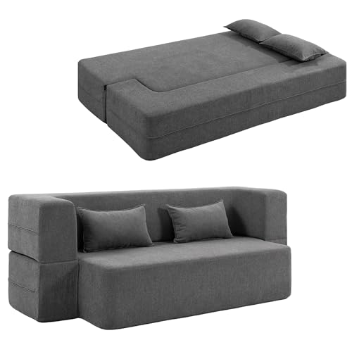 HOMCOM 2-Sitzer-Schlafsofa Bodensofa, Schlafcouch mit Breiten Armlehnen, 2 Kissen und hochdichtem Schaumstoff, weiches Chenille für Wohnzimmer 360 kg...