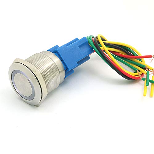 WINGONEER 25mm Momentary Switch Push Button Switch 12V DC Angel Eye LED Waterproof Stainless Steel Round Llight Switch with Screw Foot - White