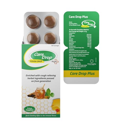 Care Drop Plus Multi Herb Ayurvedic Lozenges I 80 Lozenges, Relieves cough I Soothes the throat, (8 Tablets, Pack of 10)