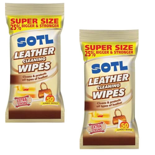 Image of SOTL® X2 Leather Cleaning Wipes Conditioning & Protecting Formula Removes Dirt, Stains & Restores Shine Safe for Furniture, Car Seats, Shoes & Bags Fresh Scent 50 Wipes
