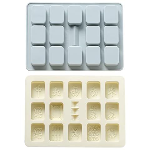 Verdental 28 Cavity 2 Pieces Mah-jong Shape Baking Cake Mold Silicone Ice Chocolat Candy with 1 pcs Blue Dropper (Blue and Beige) Cover