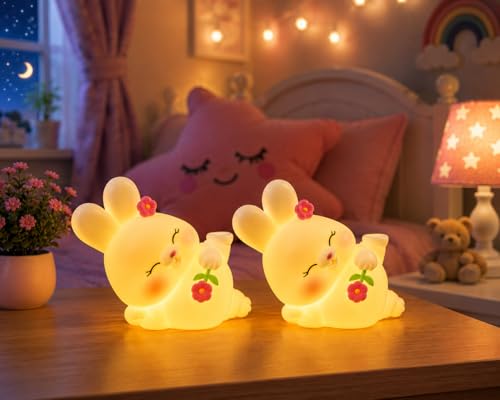 Image of Cubbie Cute Bunny LED Night Lamp, Safe PVC, LED, Soft Warm Glow, Ideal for Kids Bedroom Decor, Gifting (Pack of 2)
