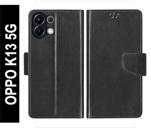Image of SBMS Flip Cover for Oppo K13 5G Back Cover Case with Magnatic Closure | Inbuilt Stand | Card & Money Pocket (Black)