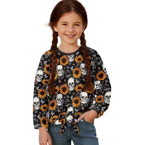 Halloween Shirts for Girls Kids Long Sleeve Tees Top Fall T-Shirt Tie Knot Front Blouse Kids School Clothes3