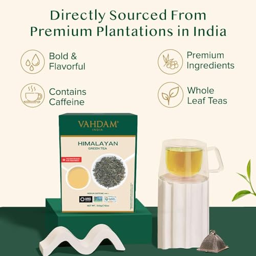 VAHDAM, Green Tea Leaves From Himalayas 340g (170+ Cups) High Elevation Grown Green Tea Leaves From Himalayas | Pure Unblended Single Origin Green Loose Leaf Tea | Vacuum Sealed