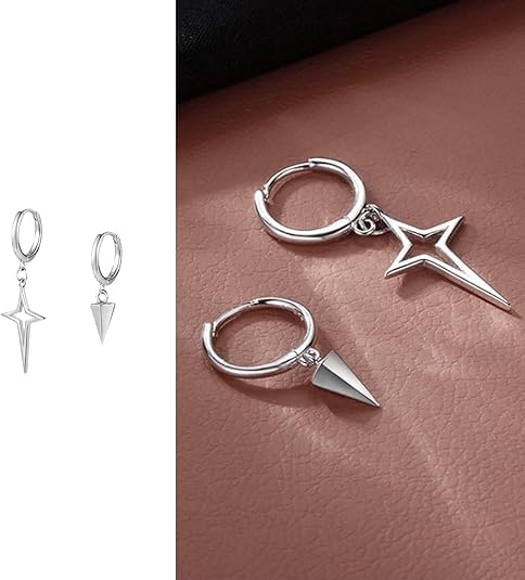 Shoulder Bag for Women, Y2k Purse Matching Silver Star Pattern with Rave Earrings, Y2K Star Necklace Accessories Set, Vegan Leather Hobo Handbags, Gothic Grunge Punk Style for Women4